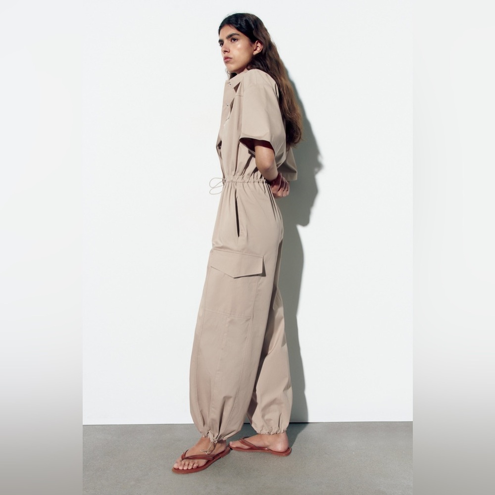 NWT! Zara Full Length Gabardine Jumpsuit - Picture 4 of 11